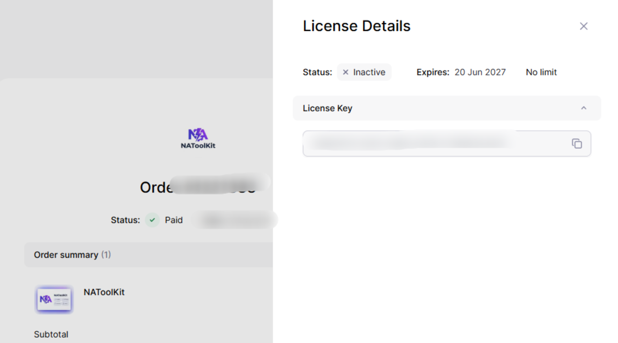 Copy the license key